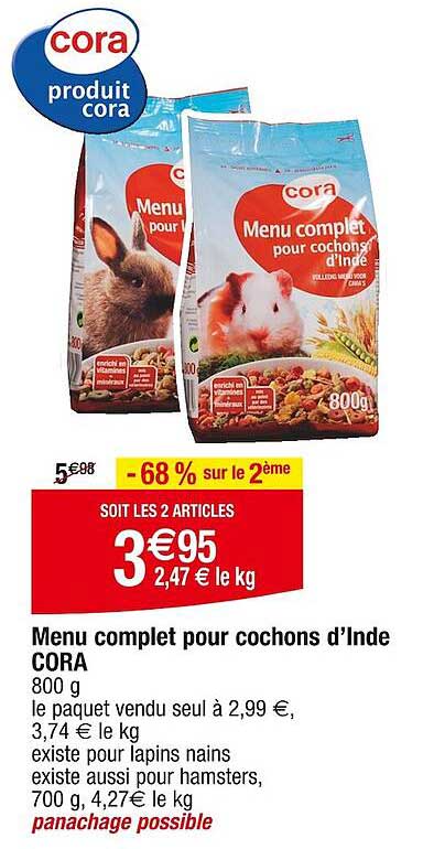 menu complet pour cochons d'inde cora