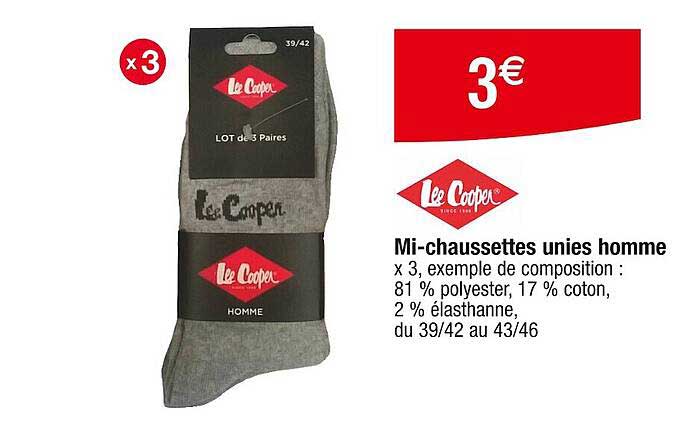 mi-chaussettes unies homme lee cooper