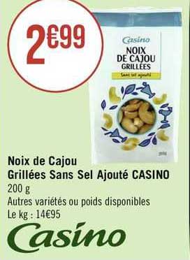 noix de cajou grillées sans sel ajouté casino