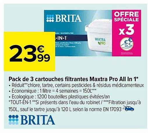 pack de 3 cartouches filtrantes maxtra pro all in 1