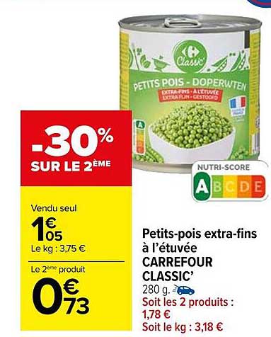 petits-pois extra-fins à l'étuvée carrefour classic'