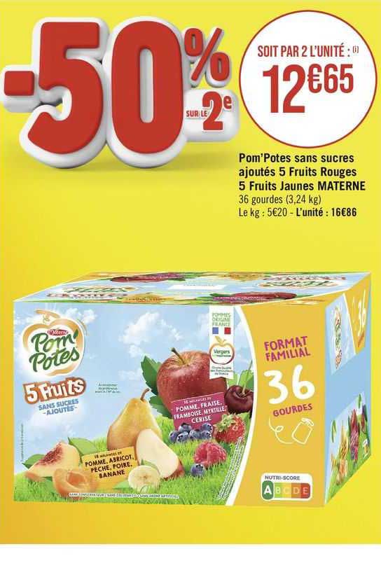 pom'potes sans sucres ajouté 5 fruits rouges 5 fruits jaunes materne