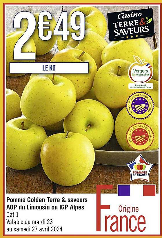 Pomme Golden Terre & Saveurs Aop Du Limousin Ou Igp Alpes