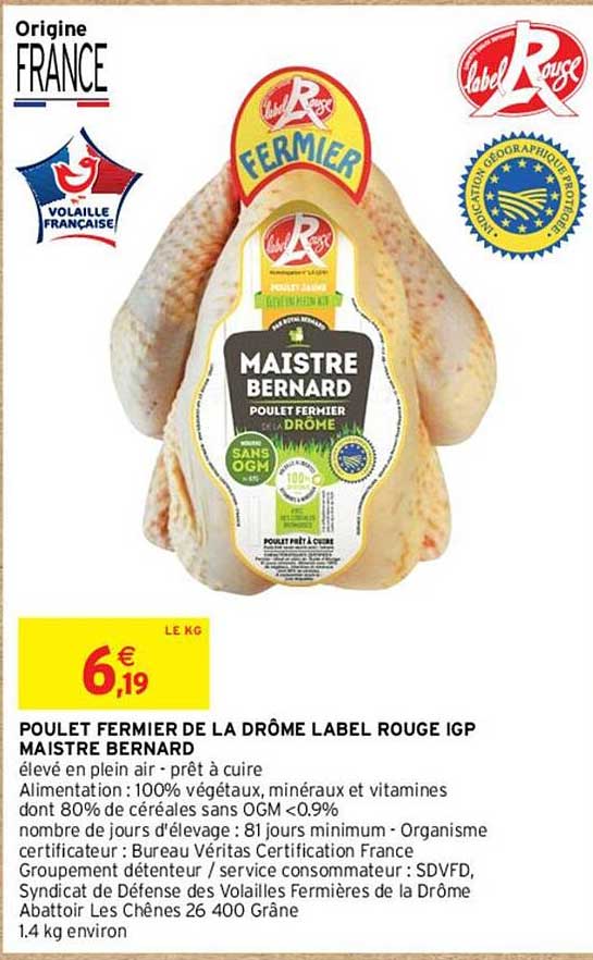 poulet fermier de la drôme label rouge igp maistre bernard