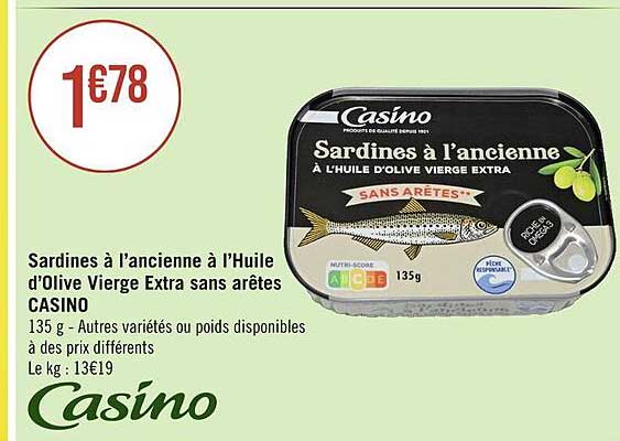 sardines à l'ancienne à l'huile d'olive vierge extra sans arêtes casino