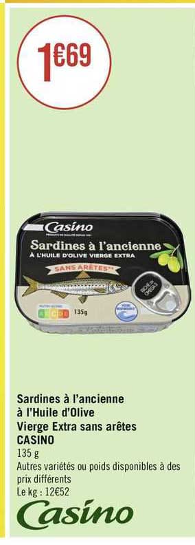 sardines à l'ancienne à l'huile d'olive vierge extra sans arêtes casino