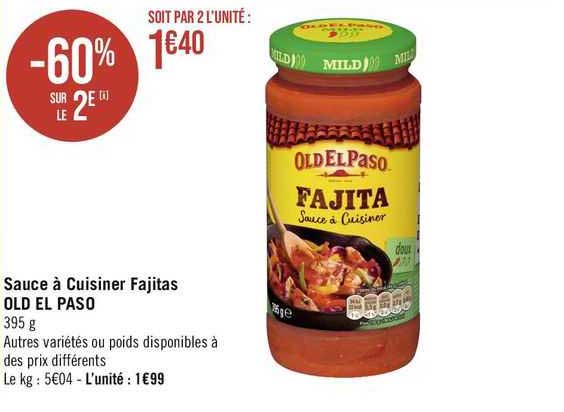 sauce à cuisiner fajitas old el paso