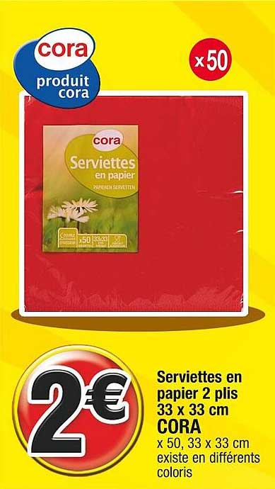 serviettes en papier 2 plis 33 x 33 cm cora