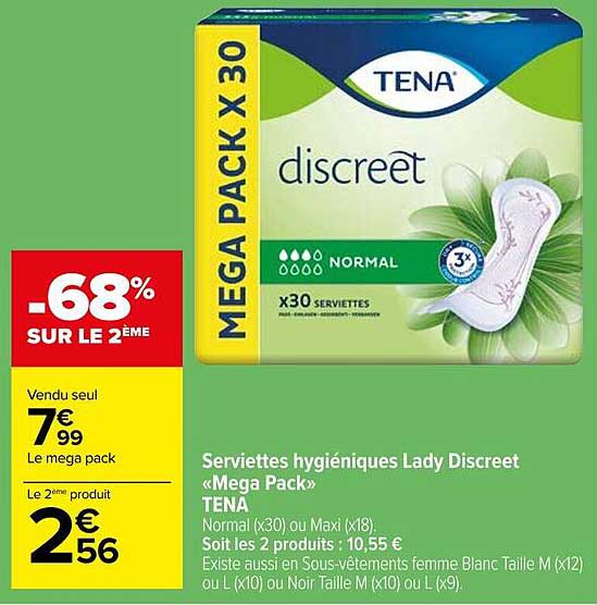 serviettes hygiéniques lady discreet «méga pack» tena