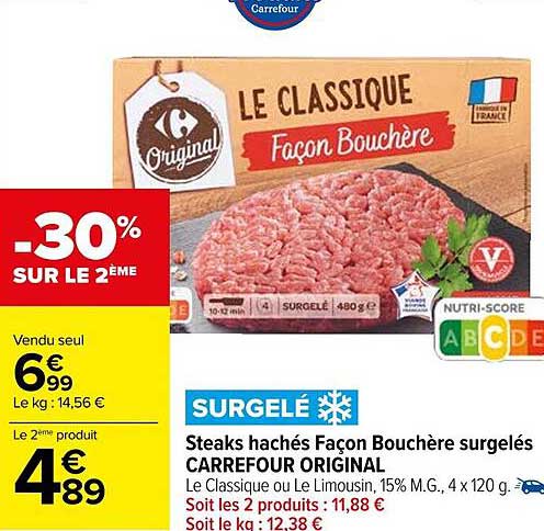 steaks hachés façon bouchère surgelés carrefour original