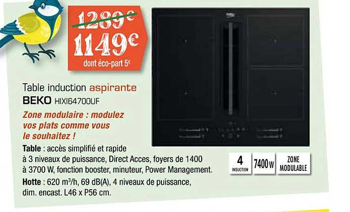 table induction aspirante beko hixi647oouf