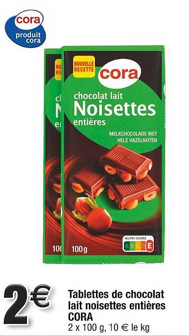 Tablettes De Chocolat Lait Noisettes Entières Cora