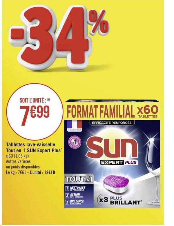 tablettes lave-vaisselle tout en 1 sun expert plus