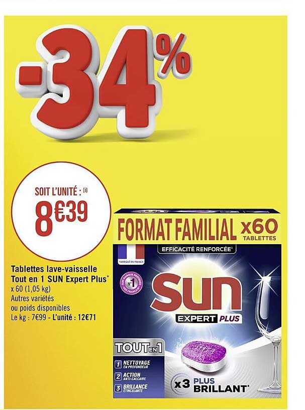 tablettes lave-vaisselle tout en 1 sun expert plus