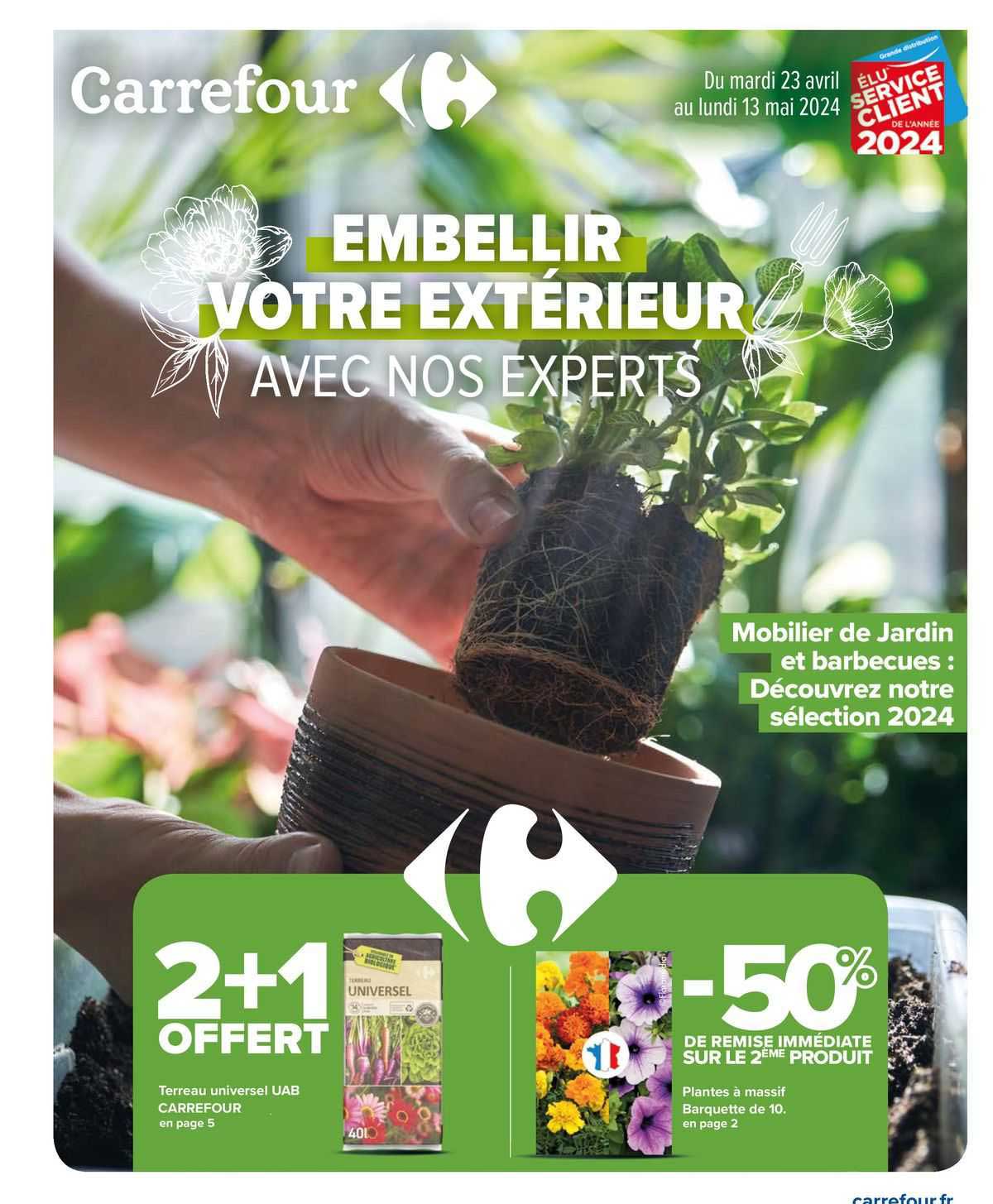 terreau universel uab carrefour, plantes à massif barquette de 10