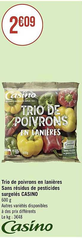 trio de poivrons en lanières sans résidus de pesticides surgelés casino