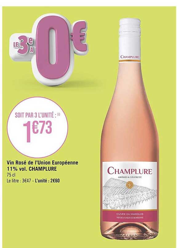 vin rosé de l'union européenne 11% vol champlure
