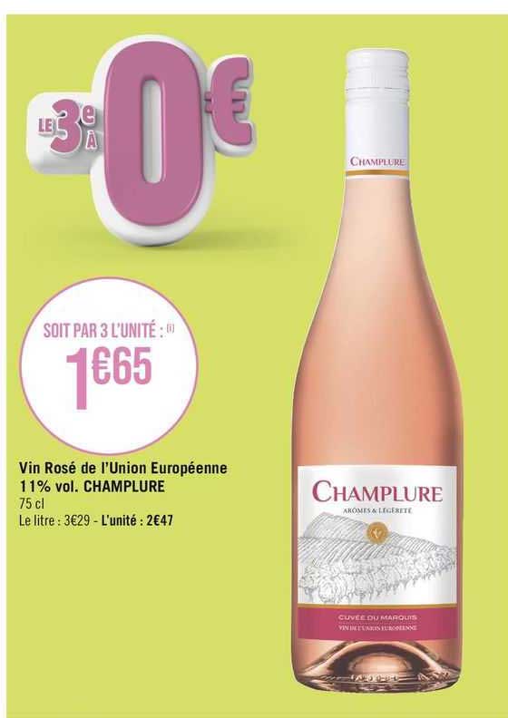 vin rosé de l'union européenne 11% vol champlure