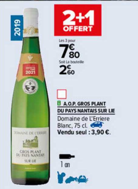 a.o.p. gros plant du pays nantais sur lie domaine de l'errière