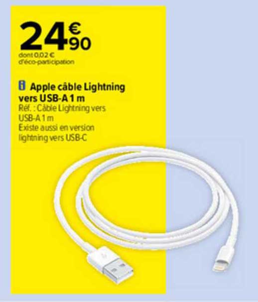apple cable lightning vers usb-a 1 m