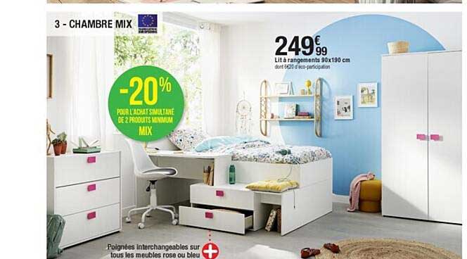 Chambre Mix : Lit à Rangement 90 X 190 Cm