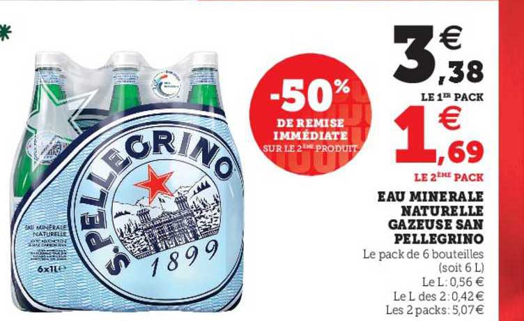 eau minérale naturelle gazeuse san pellegrino -50% de remise immédiate