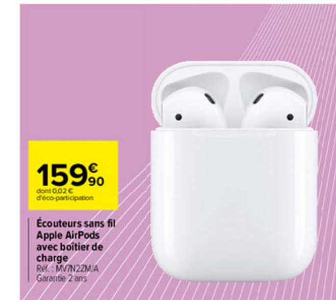 ecouteurs sans fil apple airpods avec boitier de charge
