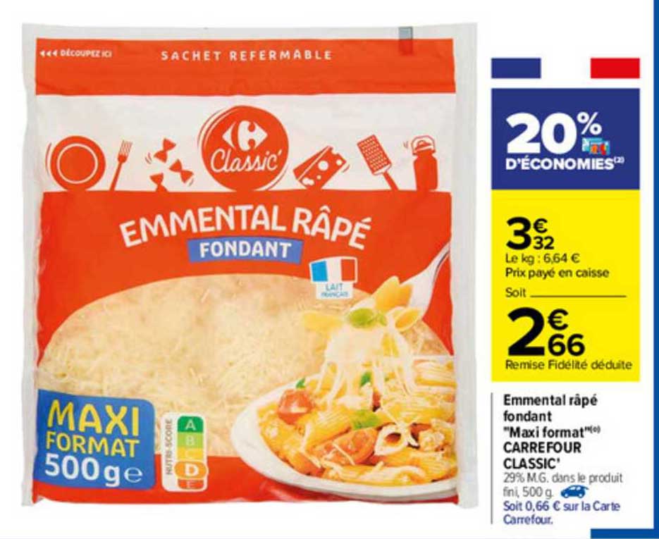 emmental râpé fondant "maxi format" carrefour classic'