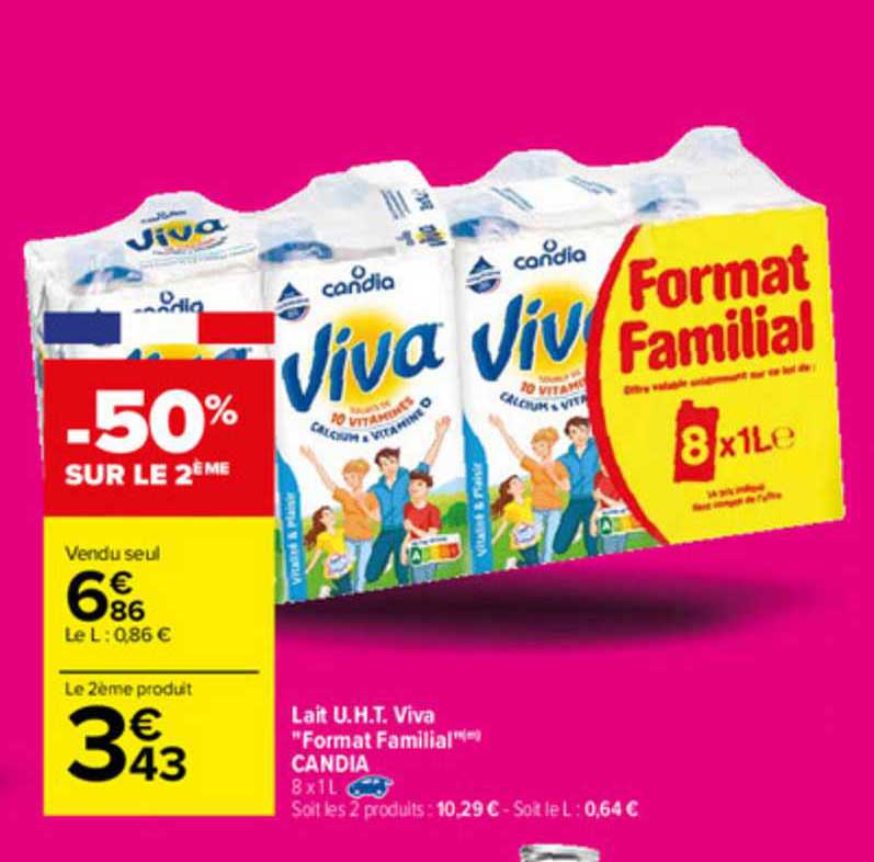 lait u.h.t. viva "format familial" candia