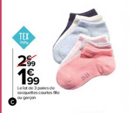 le lot de 3 paires de socquettes courtes file ou garcon