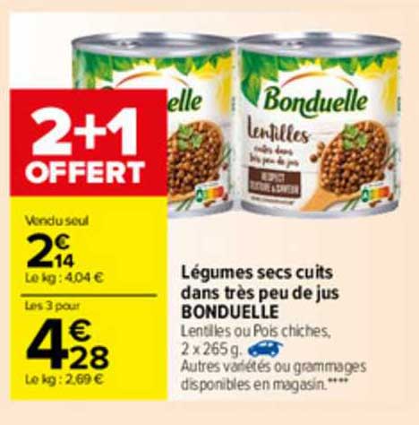 légumes secs cuits dans très peu de jus bonduelle