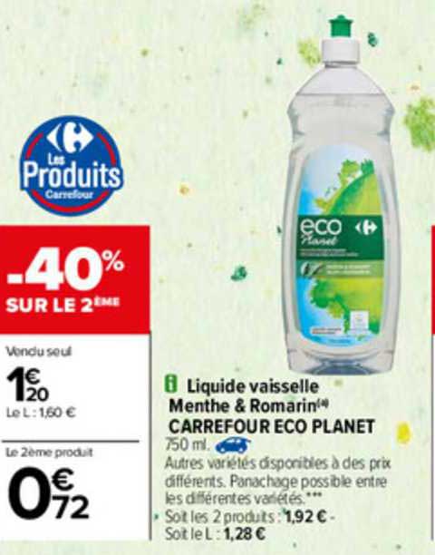 liquide vaisselle menthe & romarin carrefour éco planet
