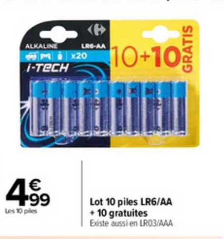 lot 10 piles lr6-aa + 10 gratuites