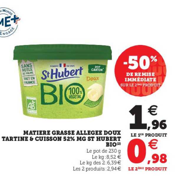 matière grasse allégée doux tartine & cuisson 52% mg st hubert bio