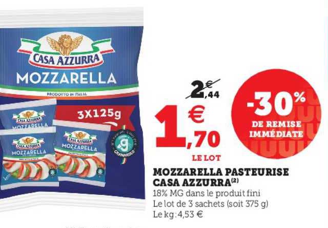 mozzarella pasteurisé casa azzurra