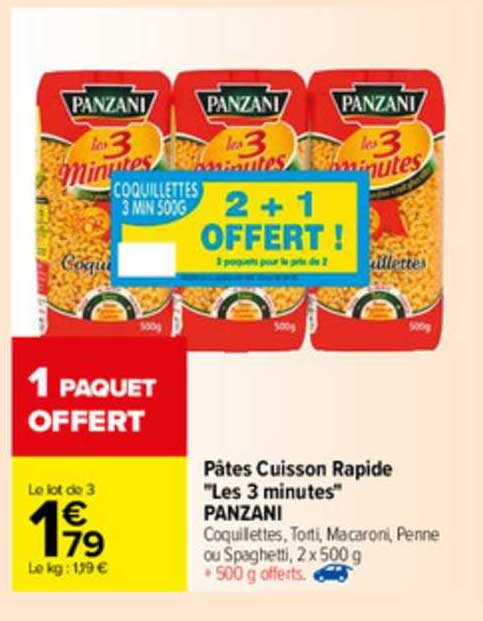 pâtes cuisson rapide "les 3 minutes" panzani