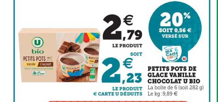 petits pots de  glace vanille chocolat u bio