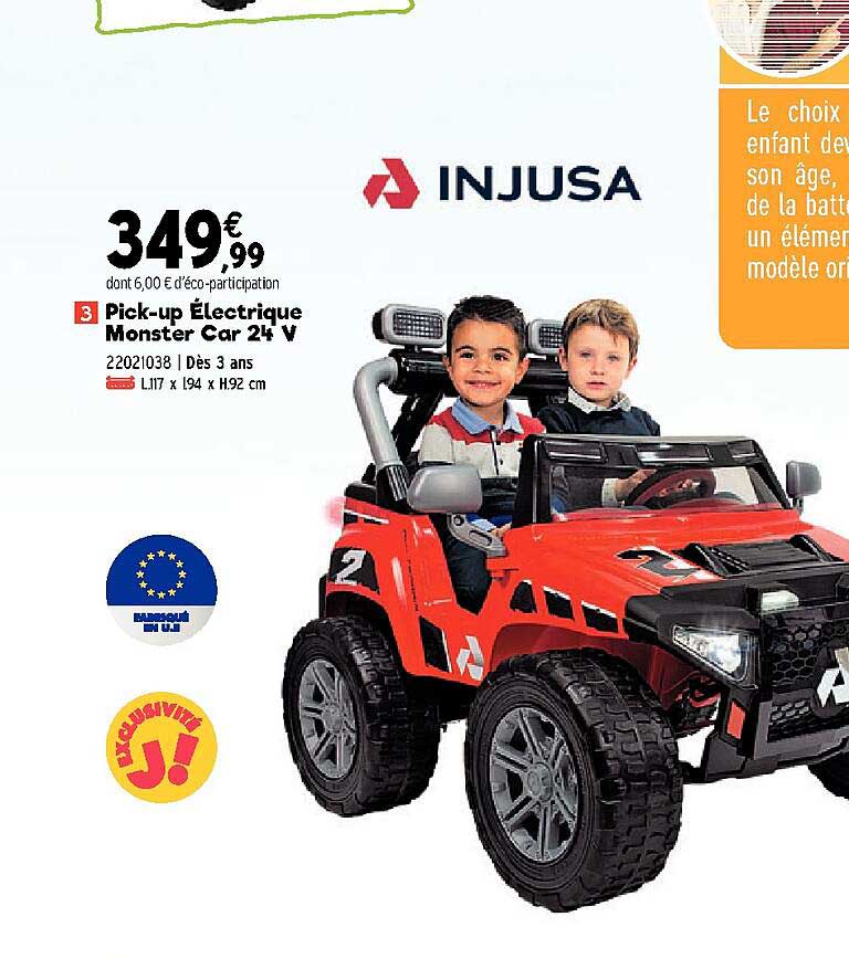 pick-up électrique monster car 24 v injusa