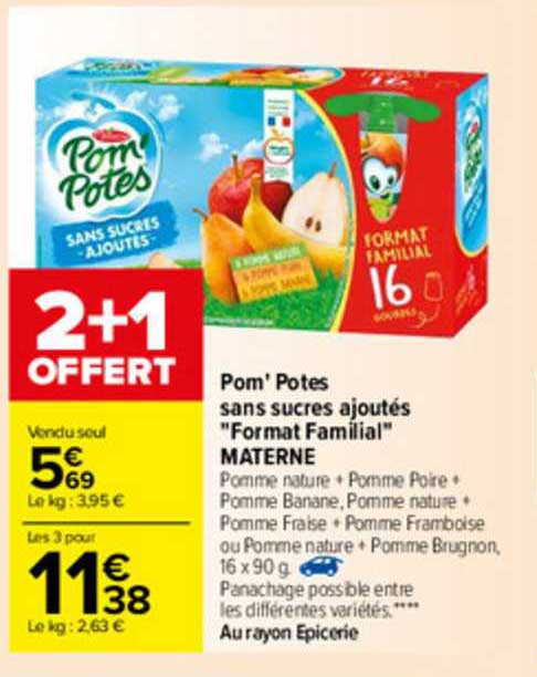 pom'potes sans sucres ajoutés "format familial" materne