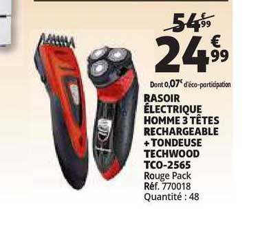 Rasoir Electrique Homme 3 Tetes Rechargeable + Tondeuse Techwood Tco-2565
