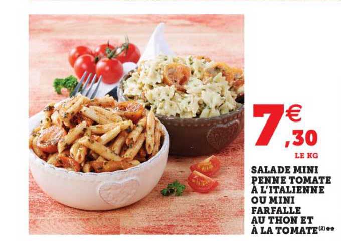 salade mini penne tomate à l'italienne ou mini farflle au thon et à la tomate