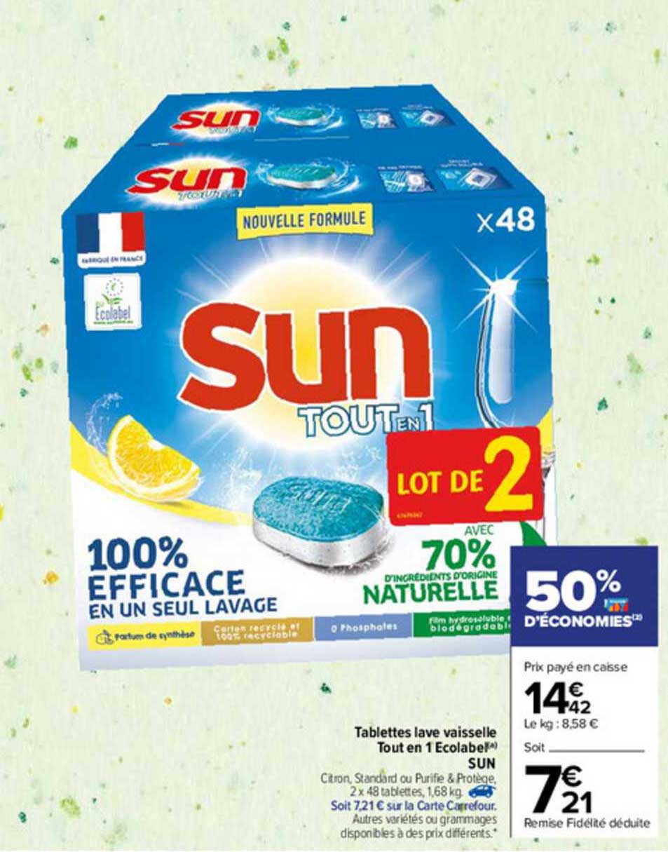 tablettes lave-vaisselle tout en 1 ecolabel sun