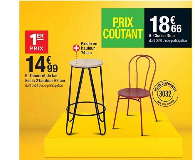 tabouret de bar essia 2 hauteur 63 cm, chaise dina