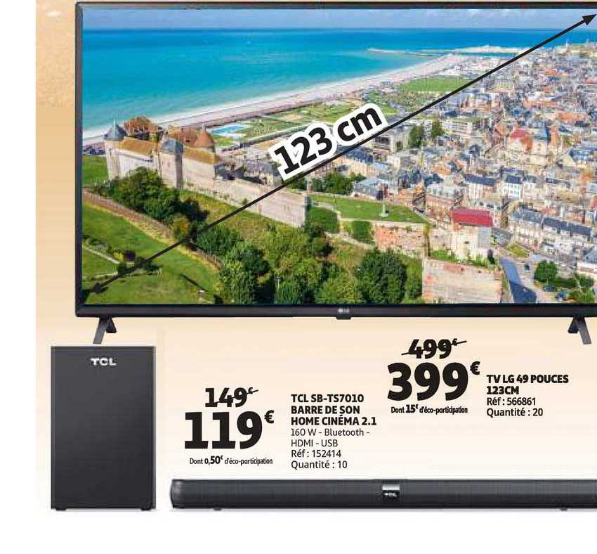 tcl sb-ts7010 barre de son home cinema 2.1 of tv lg 49 pouces 123cm