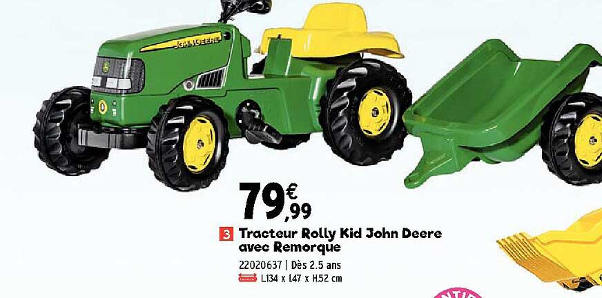 tracteur rolly kid john deere avec remorque