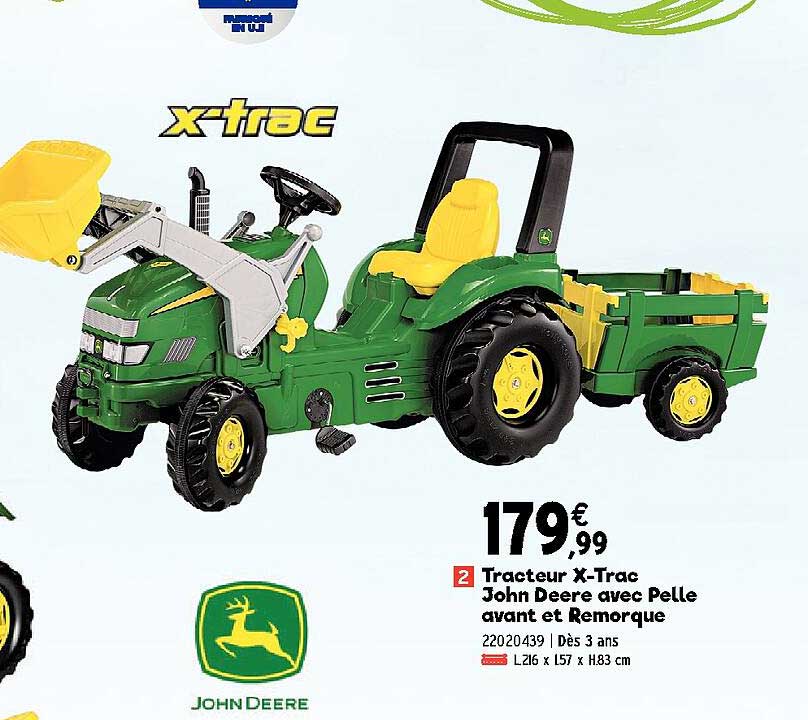 tracteur x-trac john deere avec pelle avant et remorque