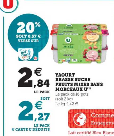 Yaourt Brassé Sucré Fruits Mixes Sans Morceaux U