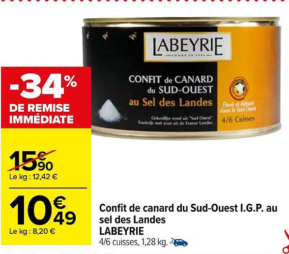 confit de canard du sud-ouest i.g.p. au sel des landes labeyrie