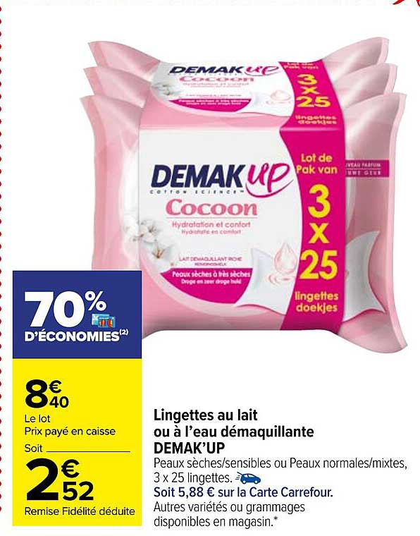 lingettes au lait ou à l'eau démaquillante demak'up