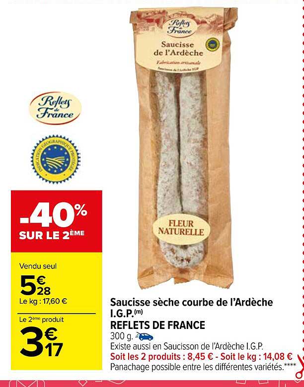 saucisse sèche courbe de l'ardèche i.g.p. reflets de france